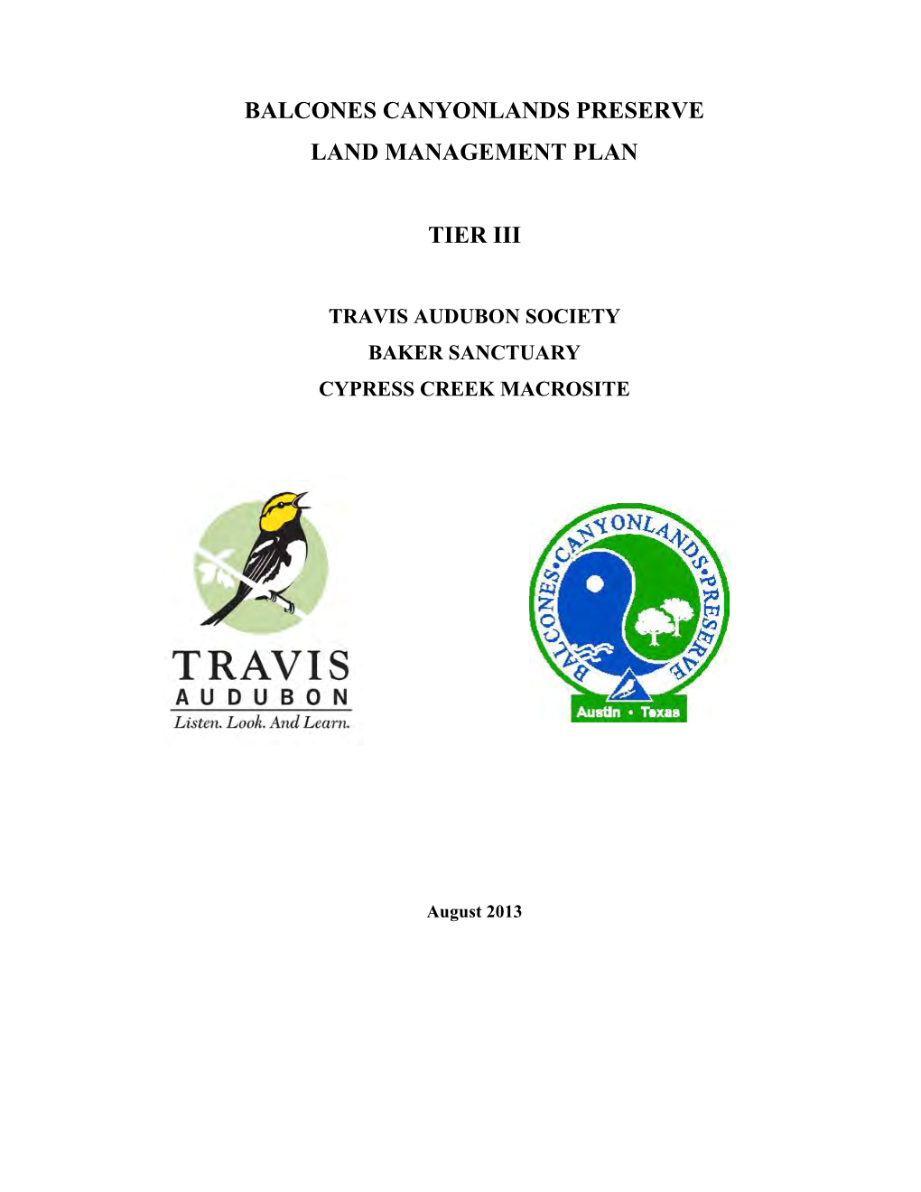 Balcones Canyonlands Preserve Land Management Plan