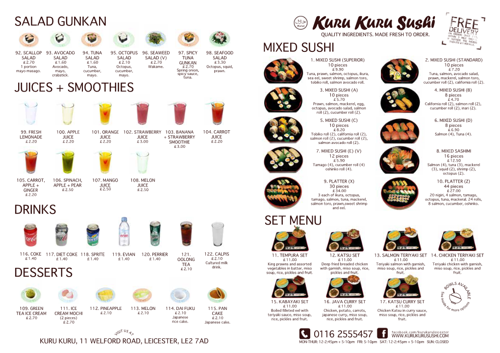 Set Menu Mixed Sushi Drinks Desserts Salad Gunkan