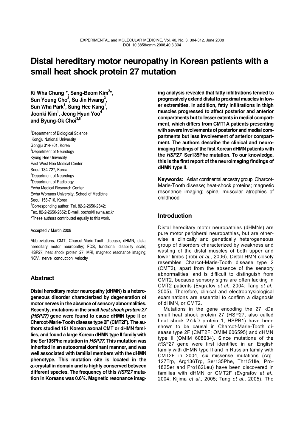 Distal Hereditary Motor Neuropathy in Korean Patients with a Small Heat Shock Protein 27 Mutation