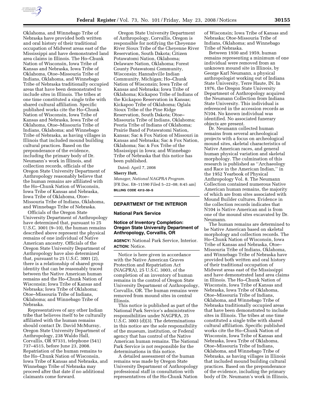 Federal Register/Vol. 73, No. 101/Friday, May 23, 2008/Notices