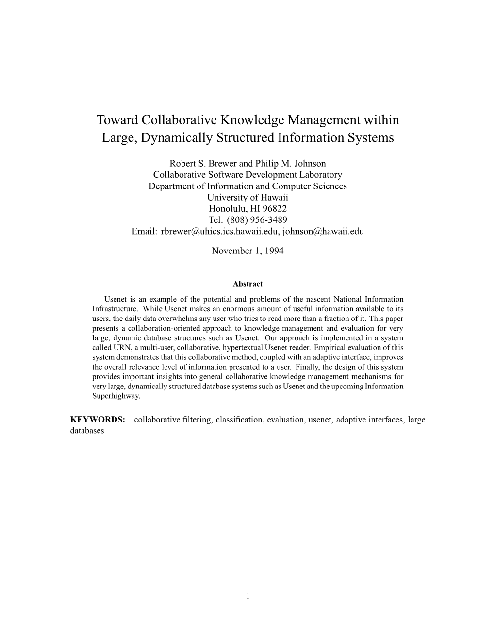 Toward Collaborative Knowledge Management Within Large, Dynamically Structured Information Systems