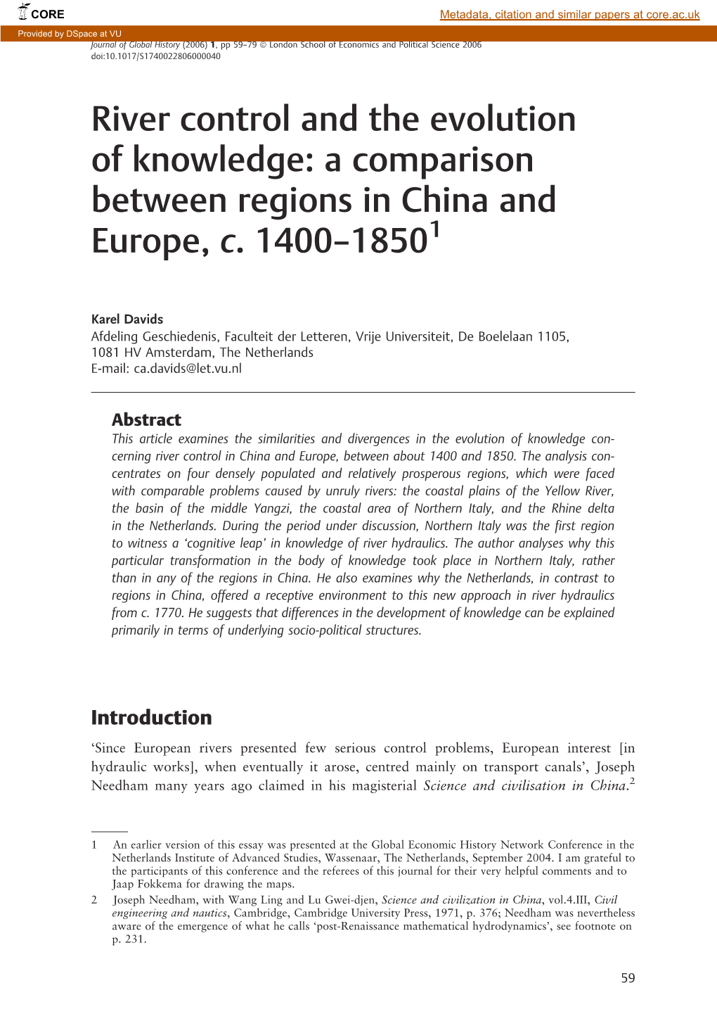 A Comparison Between Regions in China and Europe, C. 1400&#8211