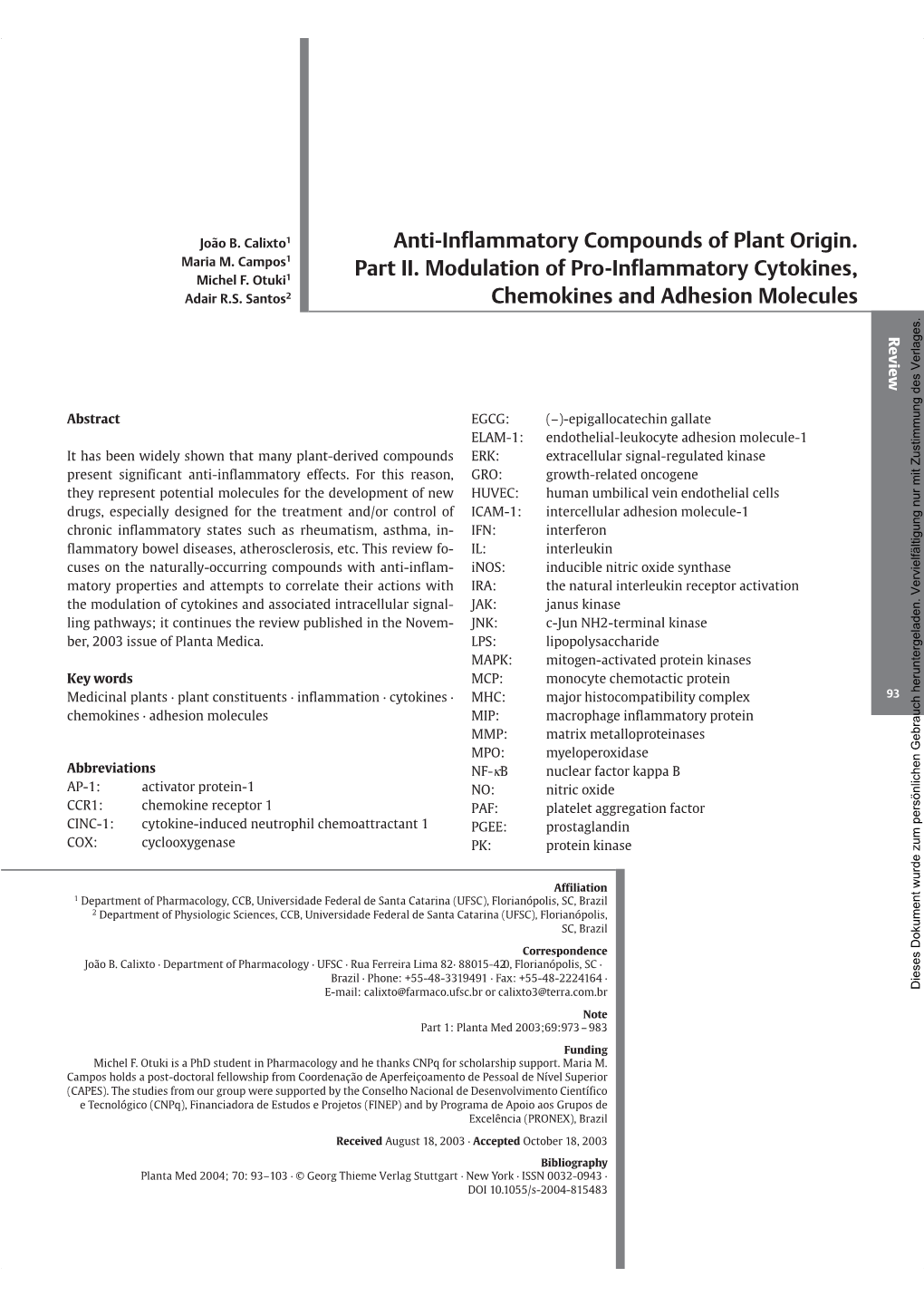 Anti-Inflammatory Compounds of Plant Origin. Part II. Modulation of Pro