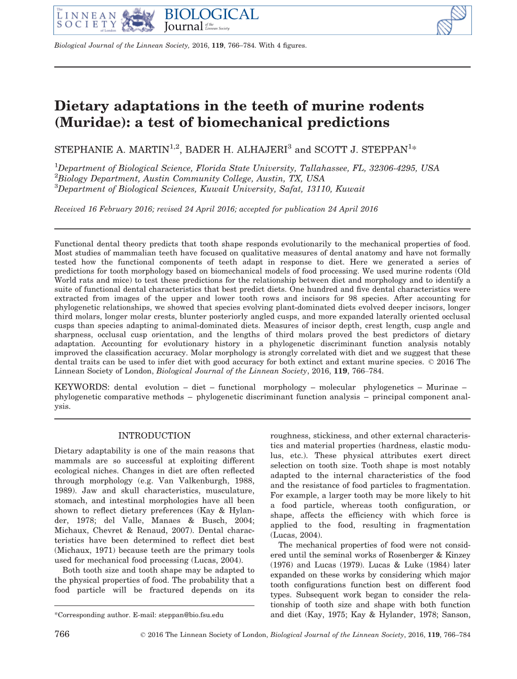 Dietary Adaptations in the Teeth of Murine Rodents (Muridae): a Test of Biomechanical Predictions