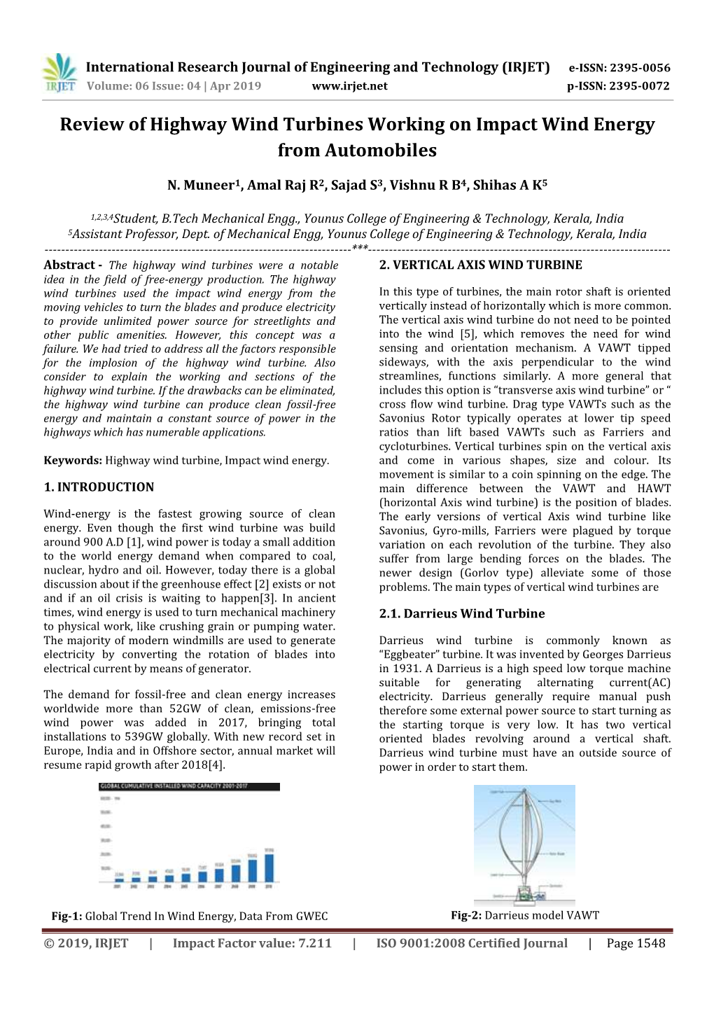 Review of Highway Wind Turbines Working on Impact Wind Energy