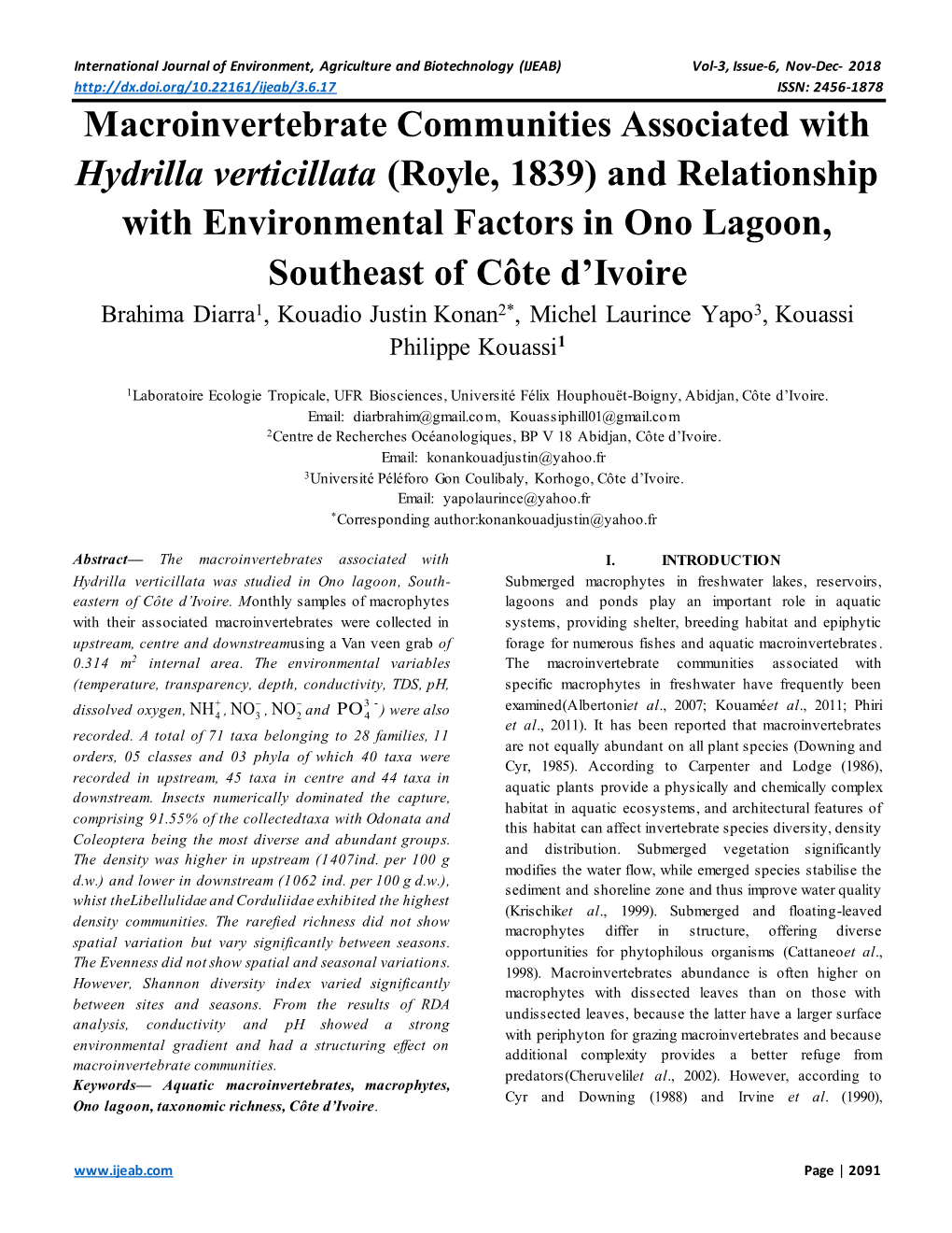 Macroinvertebrate Communities Associated with Hydrilla