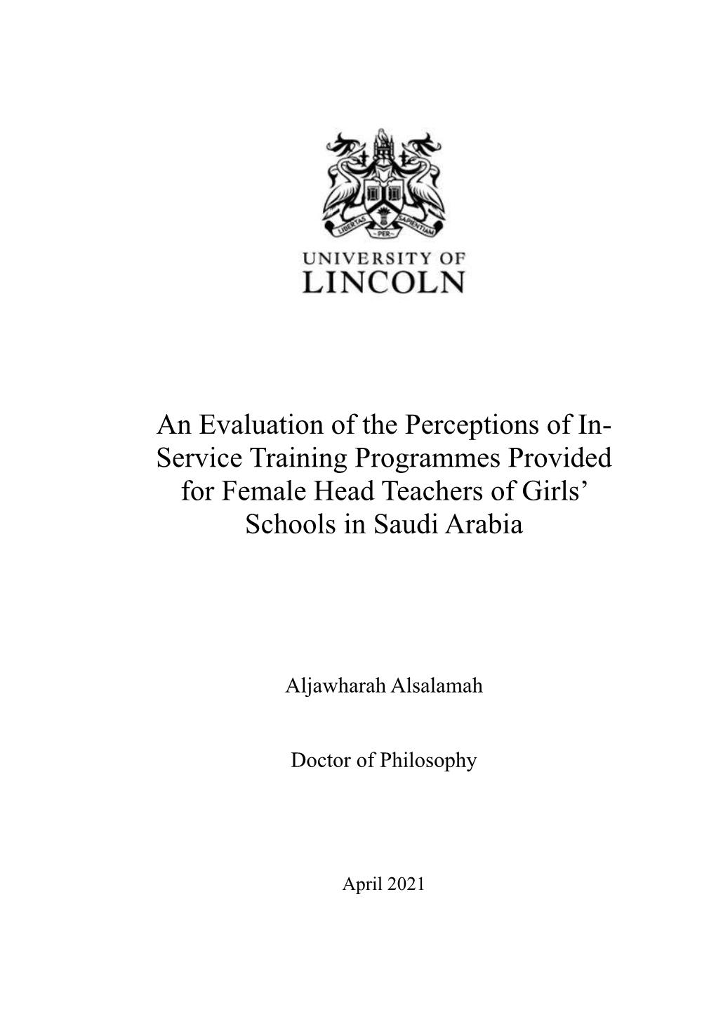 Service Training Programmes Provided for Female Head Teachers of Girls’ Schools in Saudi Arabia