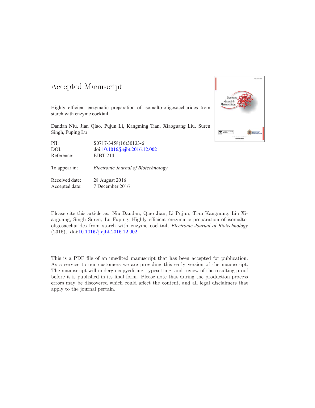 Highly Efficient Enzymatic Preparation of Isomalto-Oligosaccharides from Starch with Enzyme Cocktail