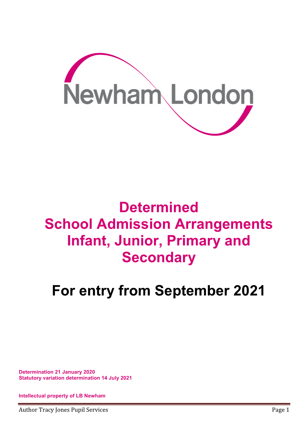 Determined School Admission Arrangements Infant, Junior, Primary and Secondary