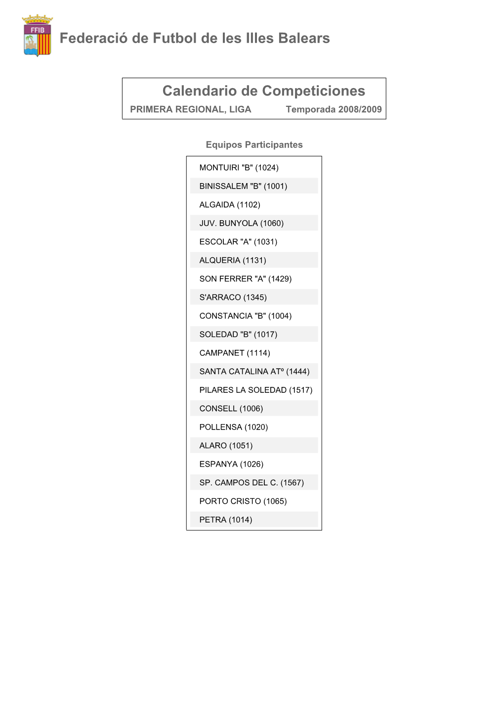 Calendario De Competición