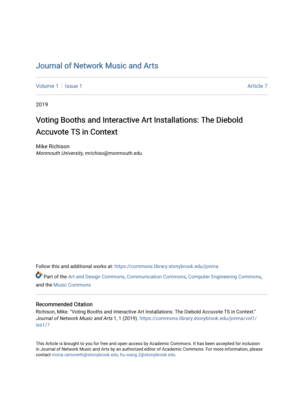 Voting Booths and Interactive Art Installations: the Diebold Accuvote TS in Context