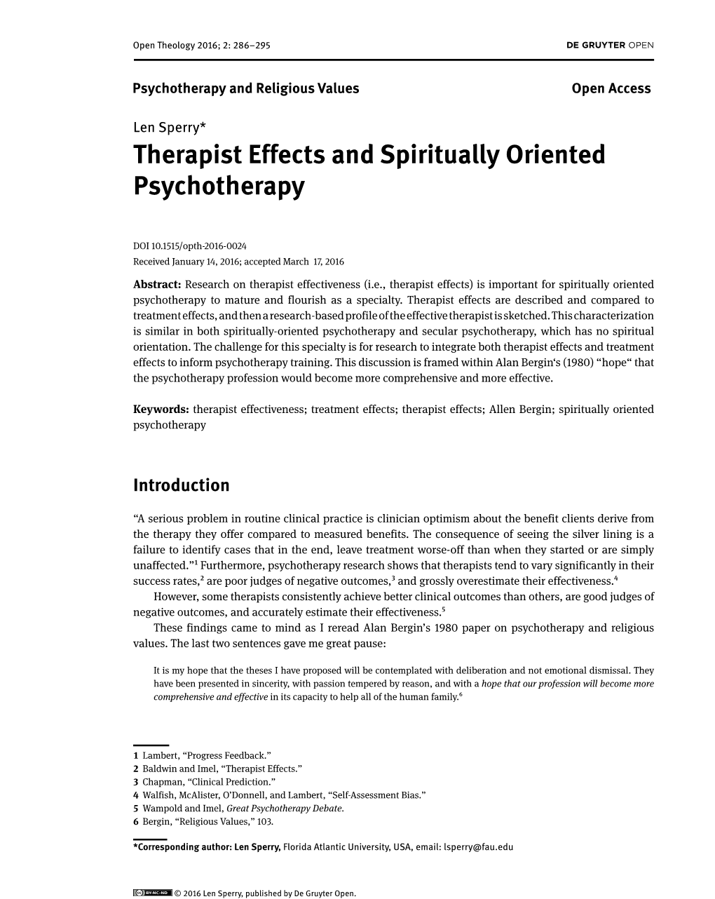 Therapist Effects and Spiritually Oriented Psychotherapy