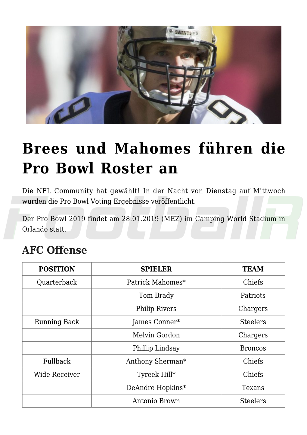 Brees Und Mahomes Führen Die Pro Bowl Roster An