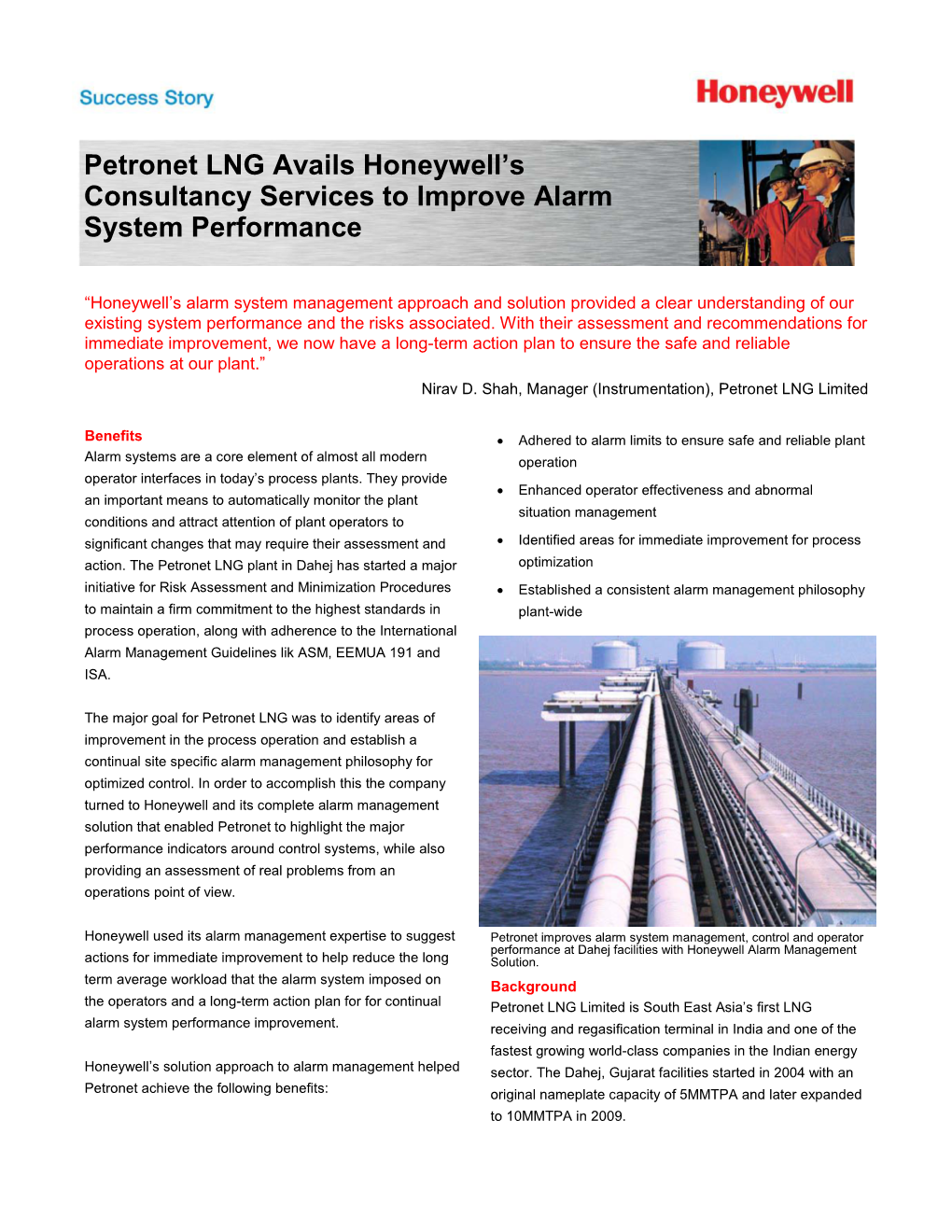 Success Story Petronet LNG Alarm