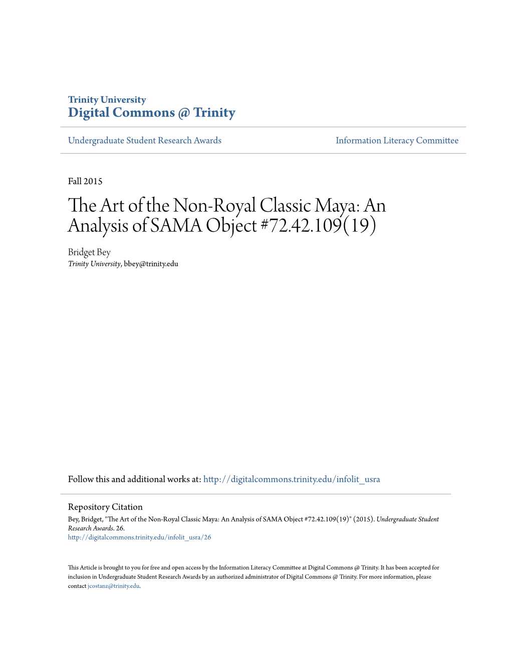 The Art of the Non-Royal Classic Maya: an Analysis of SAMA Object #72.42.109(19) Bridget Bey Trinity University, Bbey@Trinity.Edu