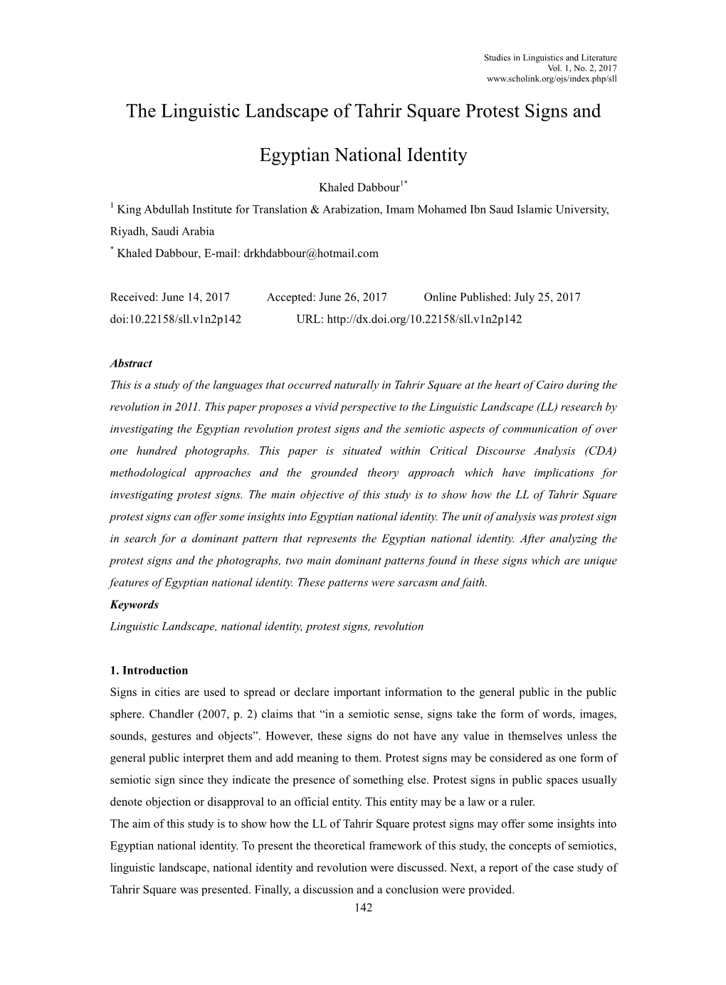 The Linguistic Landscape of Tahrir Square Protest Signs and Egyptian