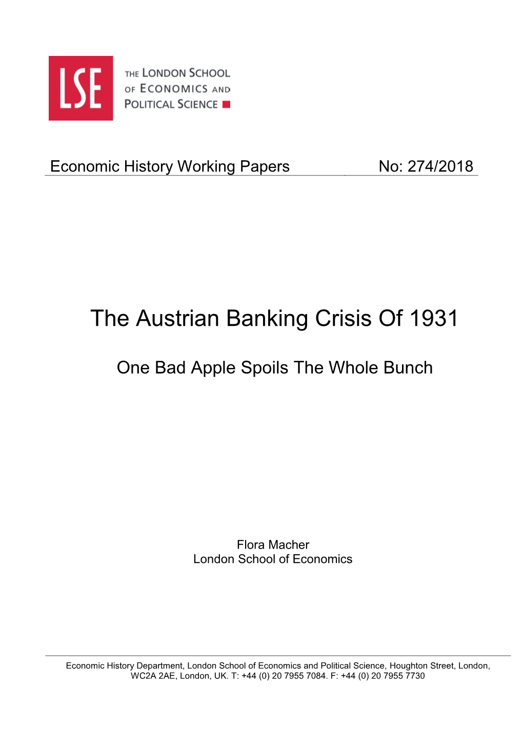 The Austrian Banking Crisis of 1931