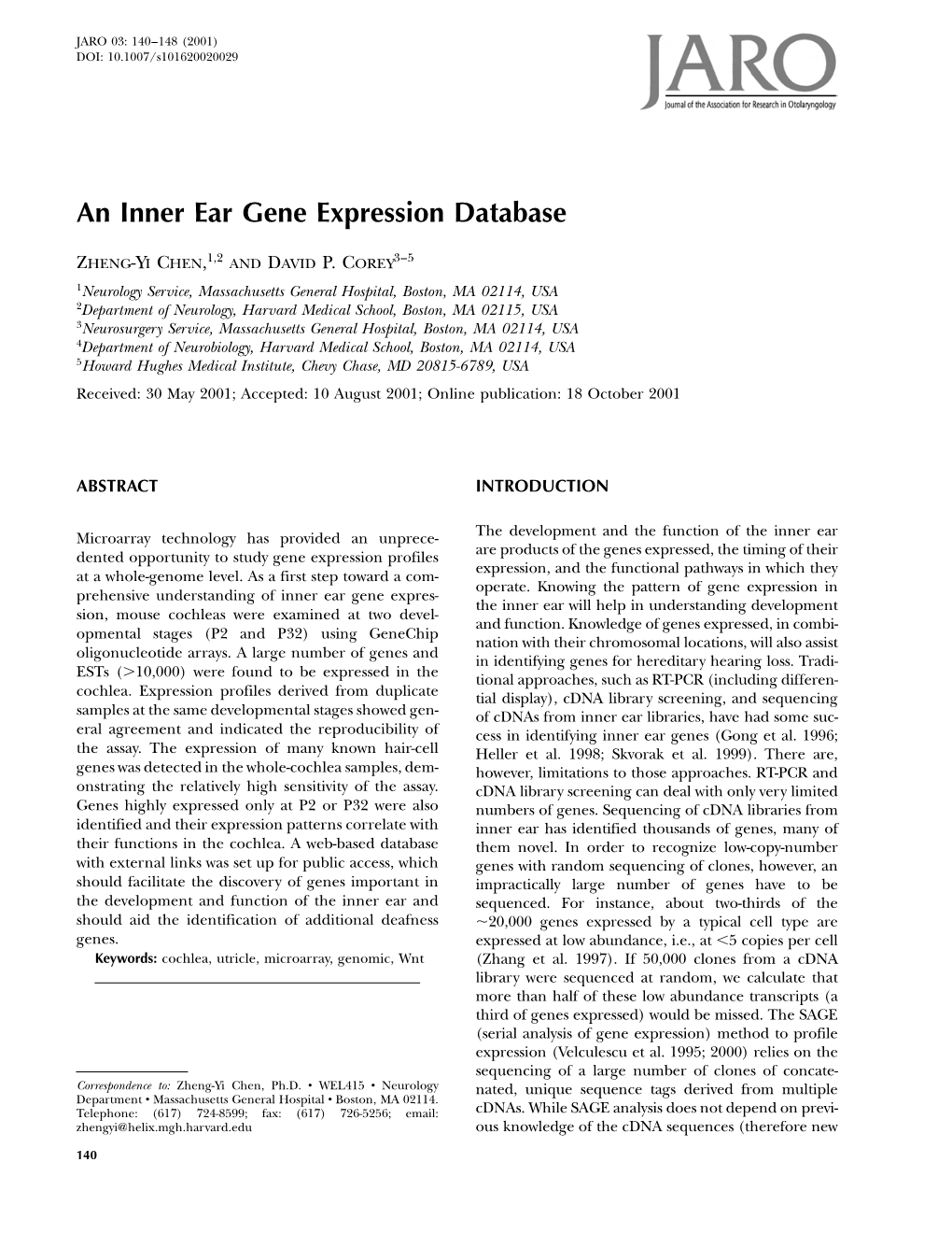 An Inner Ear Gene Expression Database