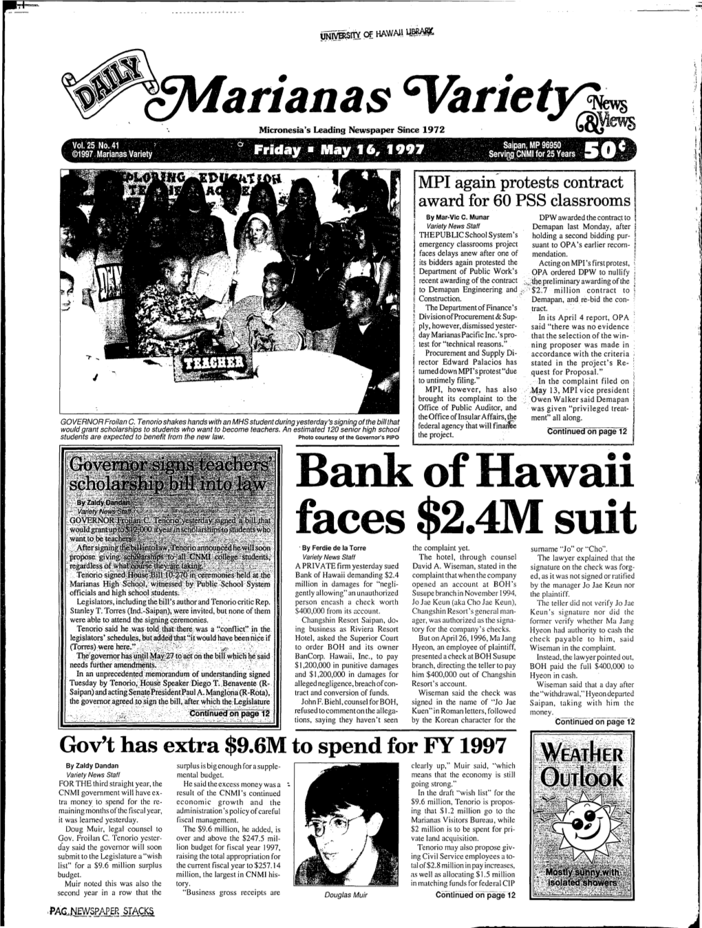 Arianas %Riety;~ Micronesia's Leading Newspaper Since 1972 · ~ CV\1S Vol.25 No.41