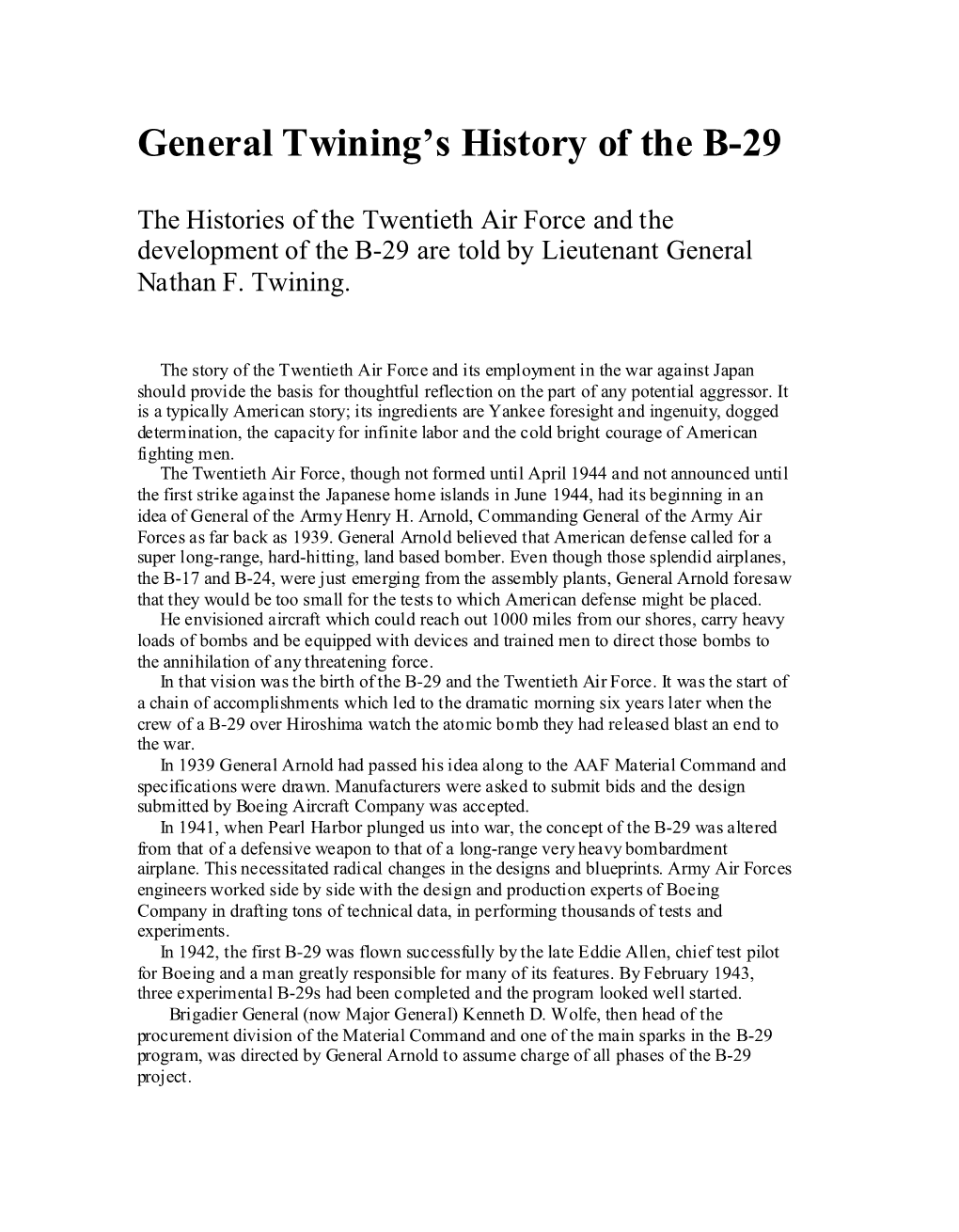 General Twining's History of the B-29