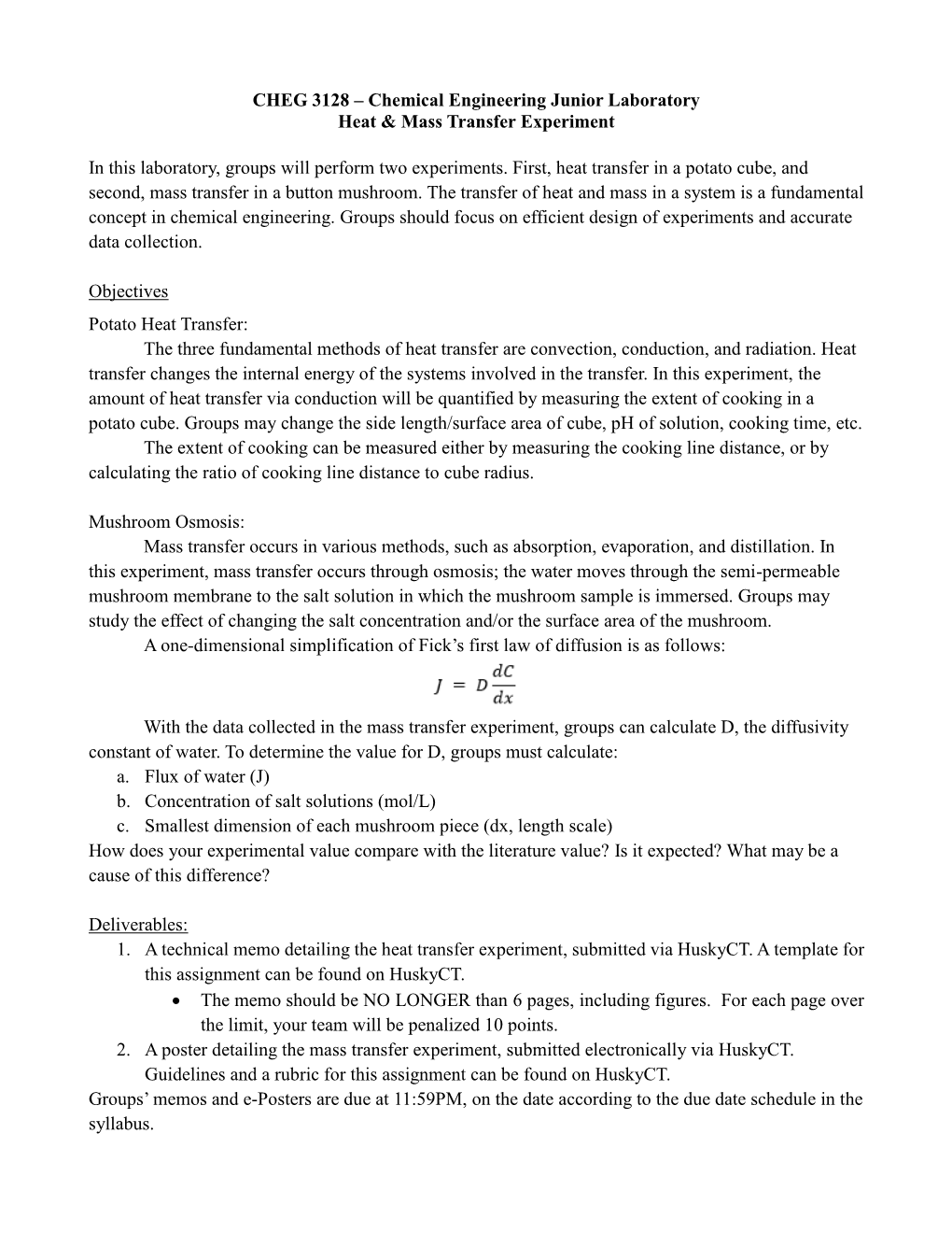 Chemical Engineering Junior Laboratory Heat & Mass Transfer