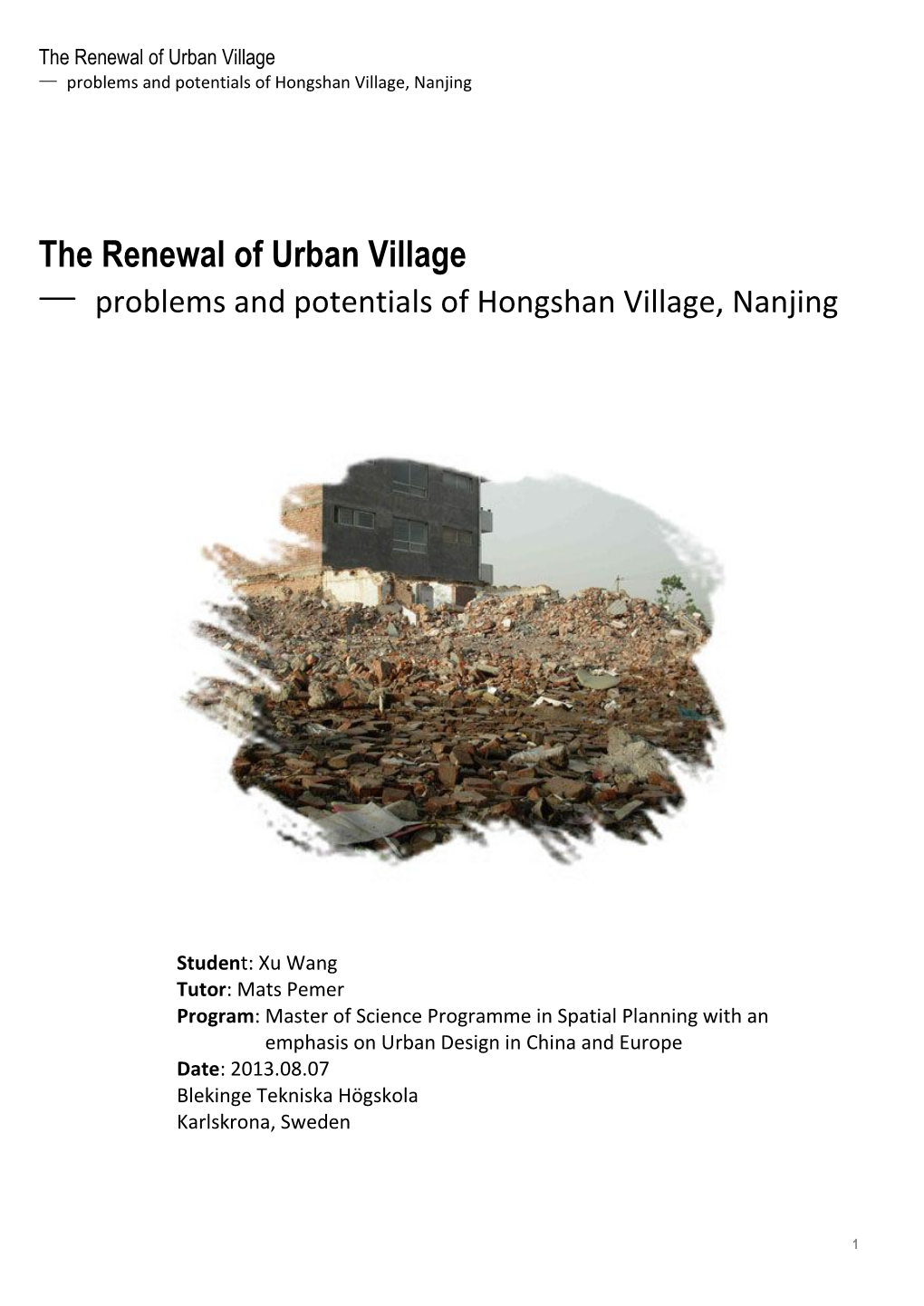 The Renewal of Urban Village — Problems and Potentials of Hongshan Village, Nanjing