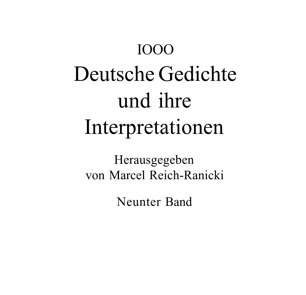 Deutsche Gedichte Und Ihre Interpretationen