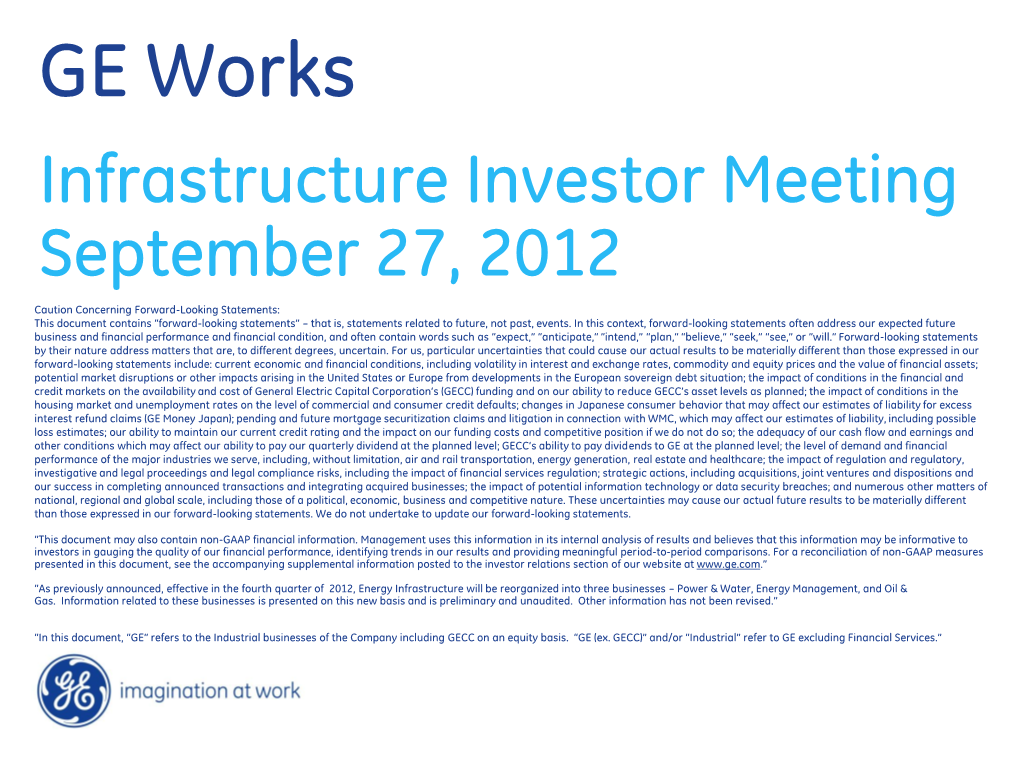 GE Works Infrastructure Investor Meeting September 27, 2012