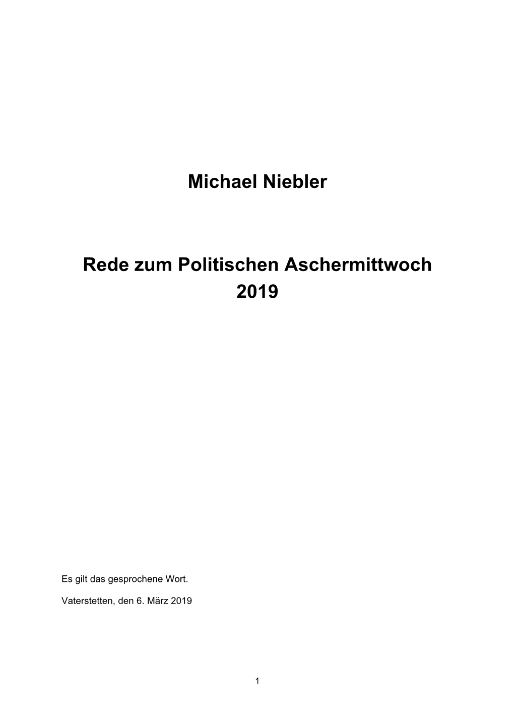 Michael Niebler Rede Zum Politischen Aschermittwoch