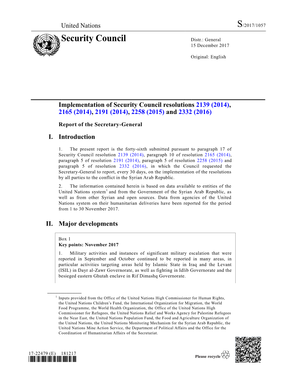 Security Council Distr.: General 15 December 2017