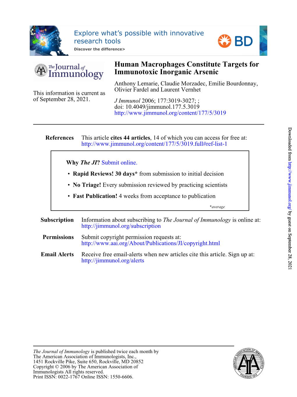 Immunotoxic Inorganic Arsenic Human Macrophages Constitute