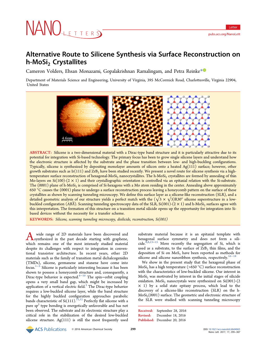 Alternative Route to Silicene Synthesis Via Surface Reconstruction on H‑Mosi2 Crystallites