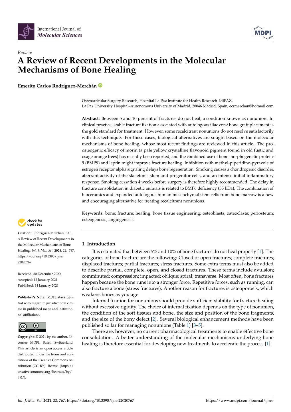 A Review of Recent Developments in the Molecular Mechanisms of Bone Healing