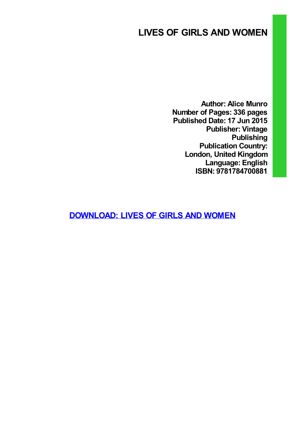 {FREE} Lives of Girls and Women Ebook, Epub