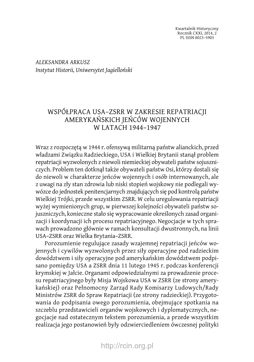 254 Aleksandra Arkusz Zagranicznej ZSRR I USA Oraz Rosnącego Napięcia W Stosunkach Między- Narodowych