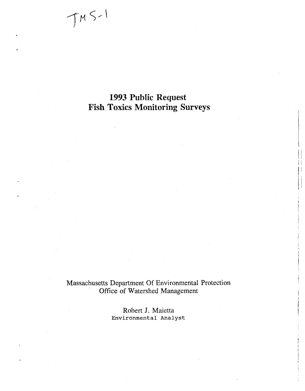 1993 Public Request Fish Toxics Monitoring Surveys