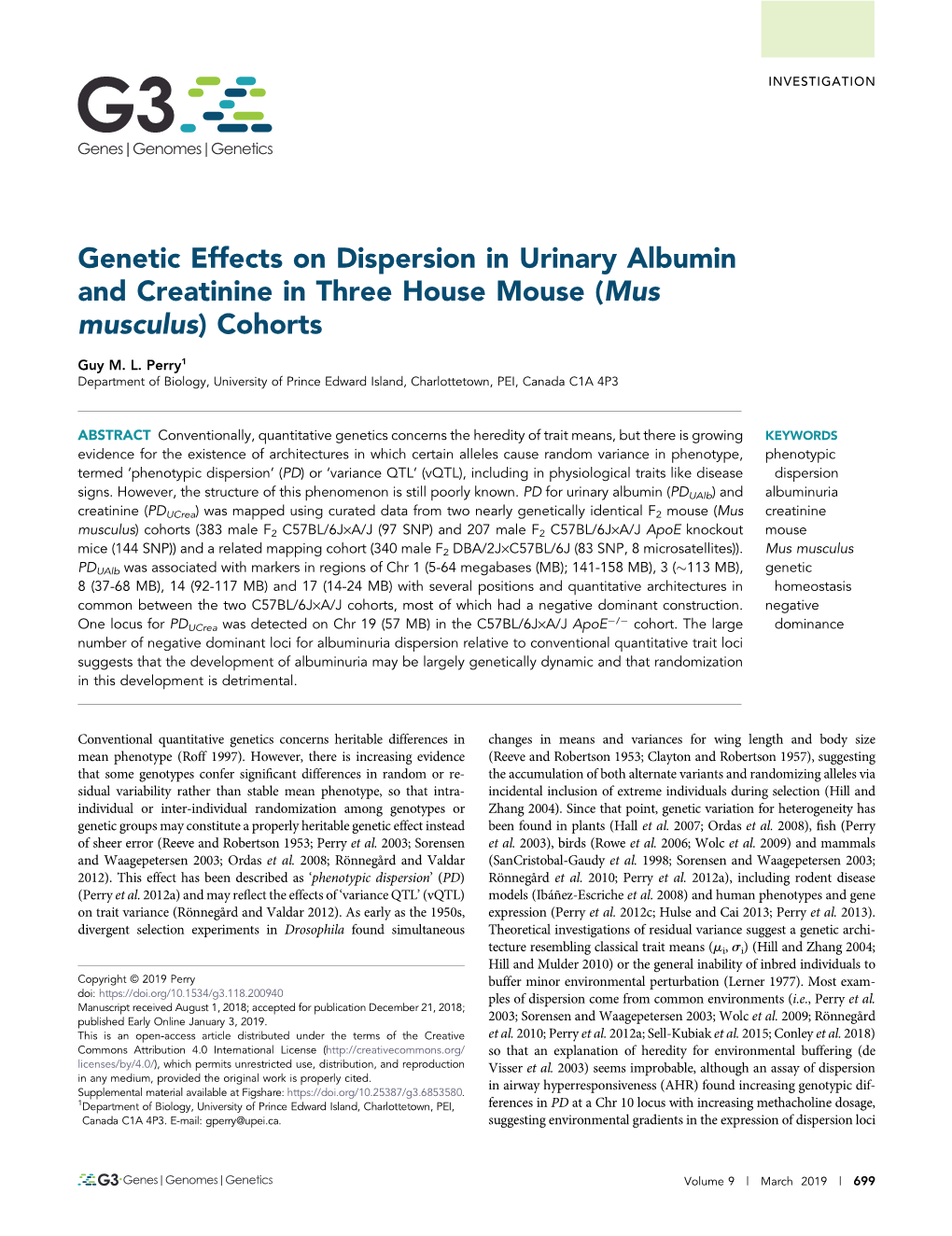 Genetic Effects on Dispersion in Urinary Albumin and Creatinine in Three House Mouse (Mus Musculus) Cohorts