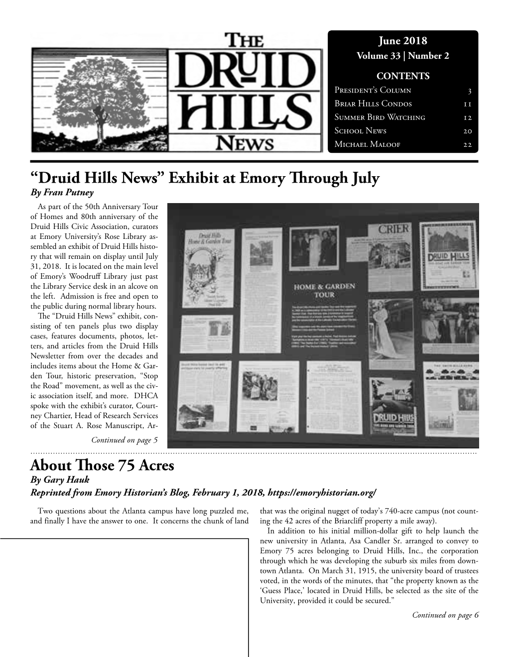 “Druid Hills News” Exhibit at Emory Through July About Those 75 Acres