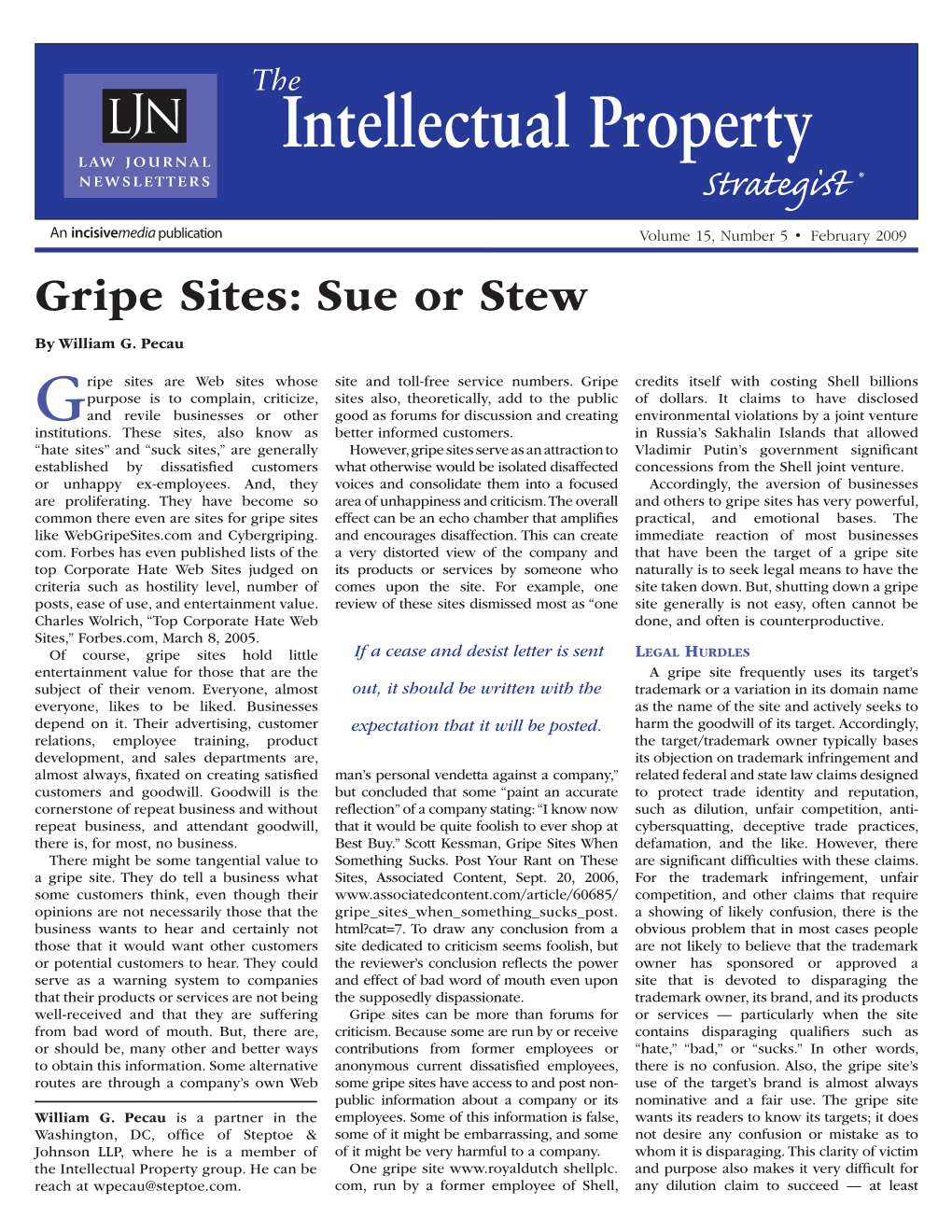 Gripe Sites: Sue Or Stew by William G
