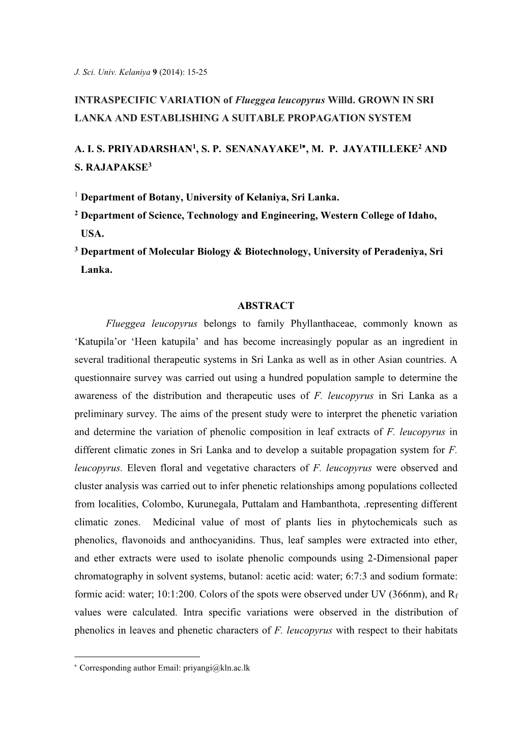 INTRASPECIFIC VARIATION of Flueggea Leucopyrus Willd