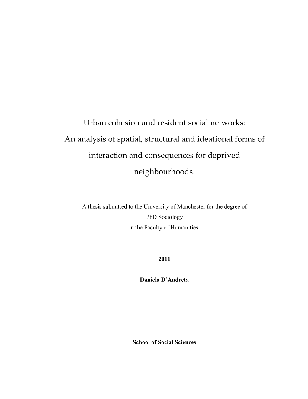 Urban Cohesion and Resident Social Networks