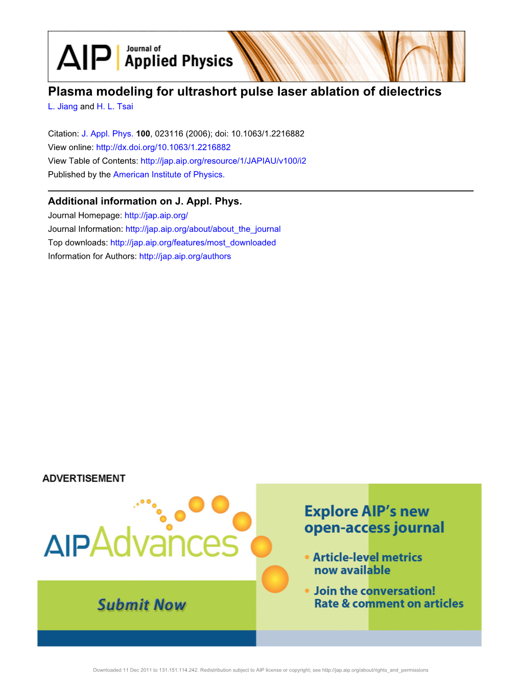 Plasma Modeling for Ultrashort Pulse Laser Ablation of Dielectrics L