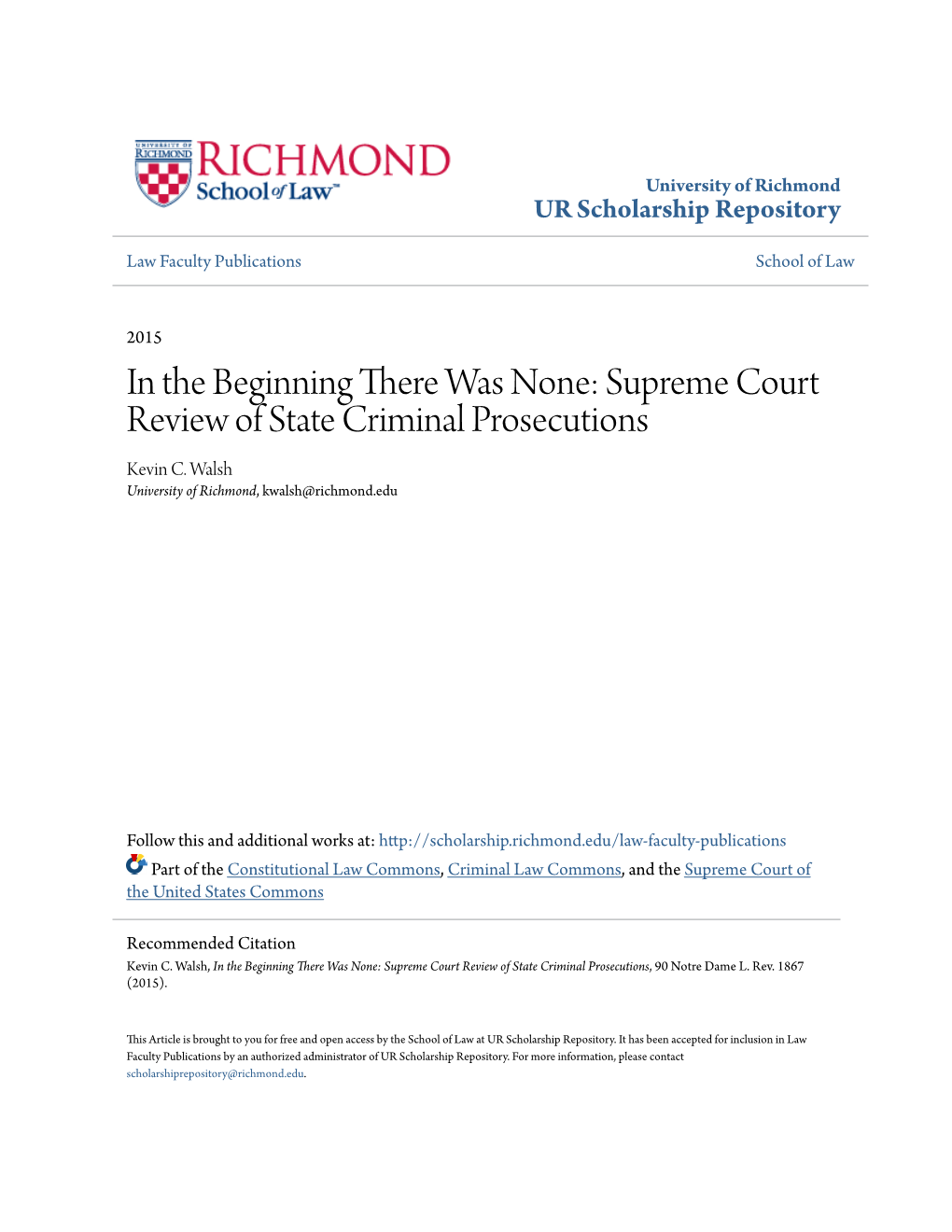 Supreme Court Review of State Criminal Prosecutions Kevin C