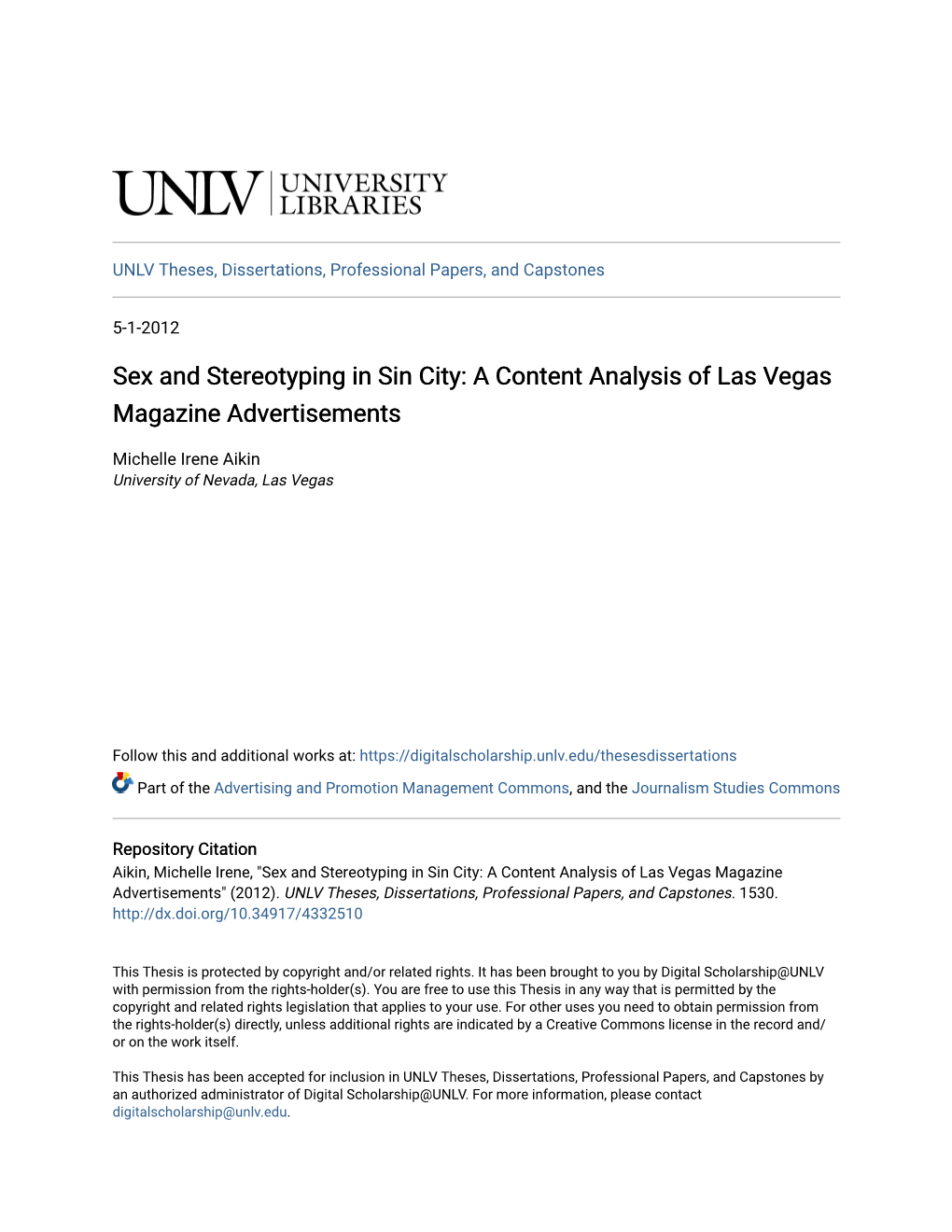 Sex and Stereotyping in Sin City: a Content Analysis of Las Vegas Magazine Advertisements