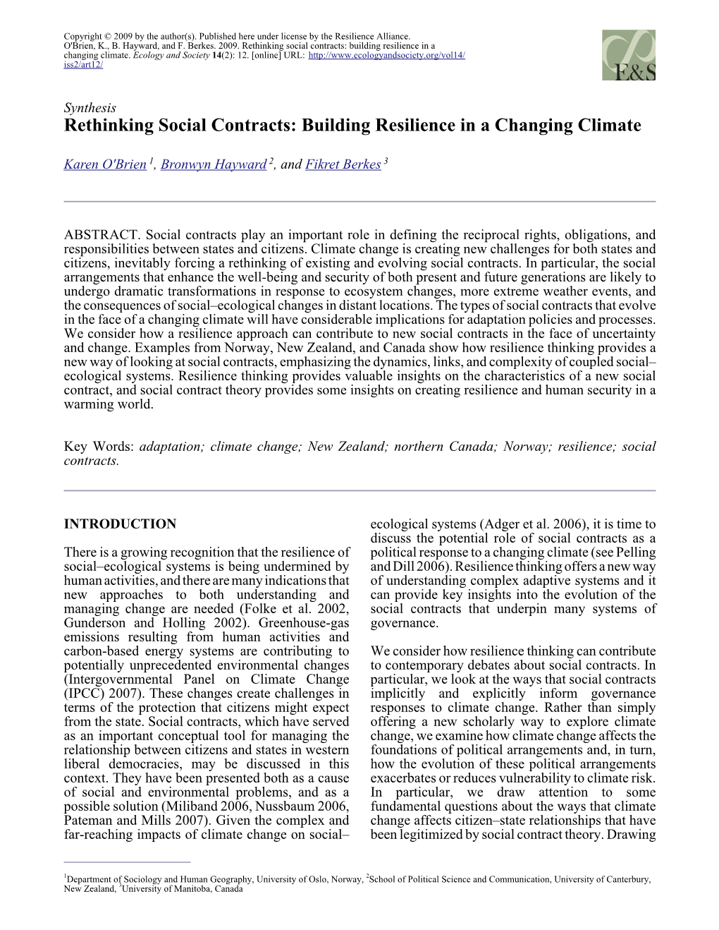 Rethinking Social Contracts: Building Resilience in a Changing Climate