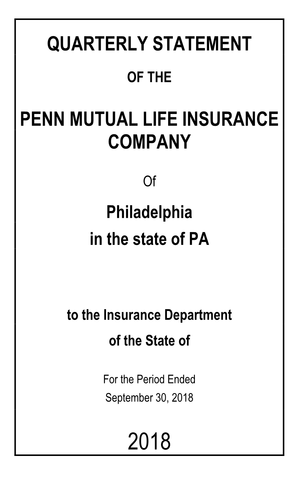 Quarterly Statement Penn Mutual Life Insurance