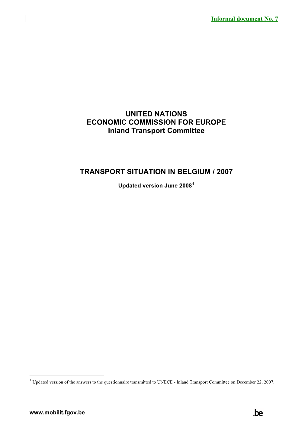 UNITED NATIONS ECONOMIC COMMISSION for EUROPE Inland Transport Committee