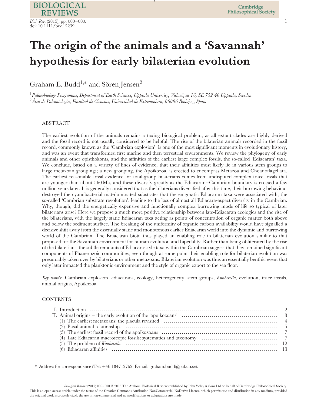 Savannah' Hypothesis for Early Bilaterian Evolution