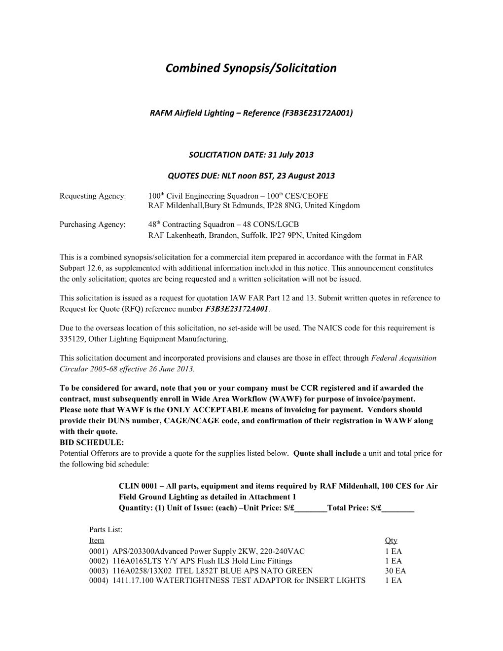 RAFM Airfield Lighting Reference (F3B3E23172A001)