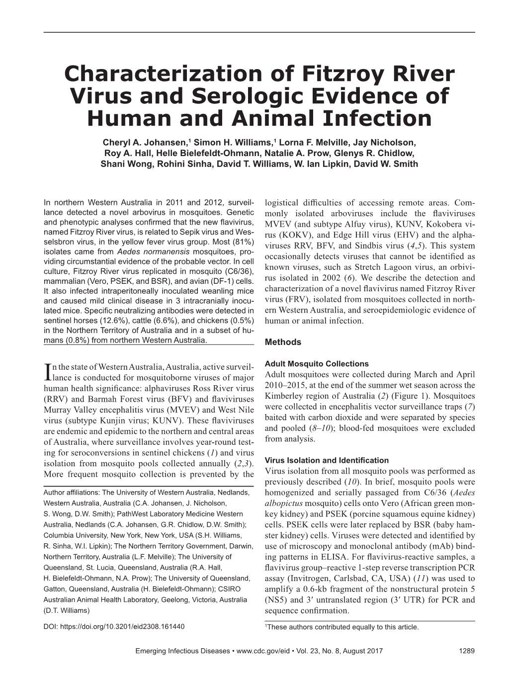 Characterization of Fitzroy River Virus, a Novel Flavivirus in The
